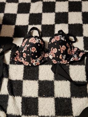 Hot Topic Black Bikini Top with Pink Rose Print